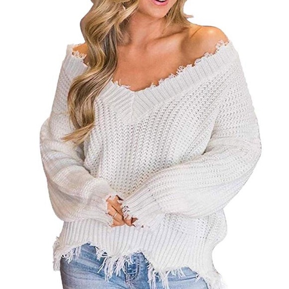 Sweaters - Womens Waffle Knit Tops V-Neck Casual Sweater
